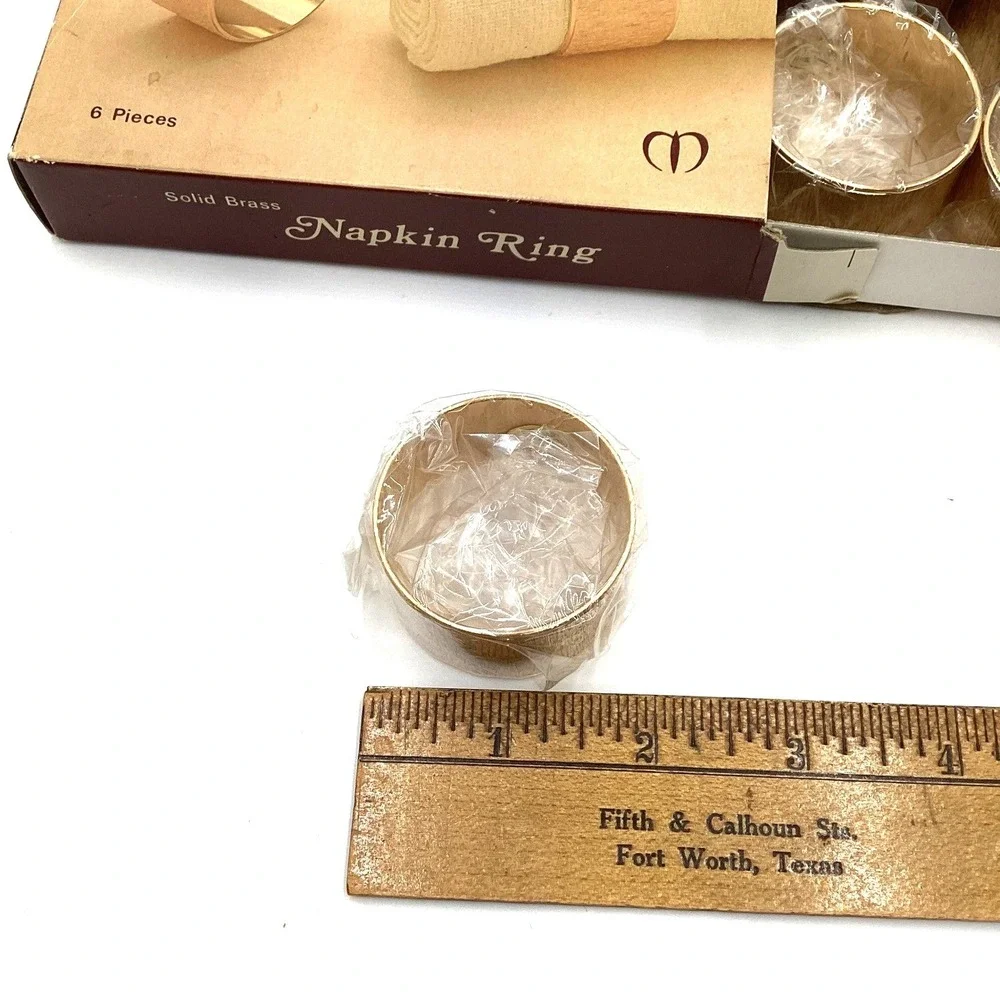 Vintage Solid Brass Napkin Rings Set of 6 Textured Gold‎ Tone M127 MCM Tableware